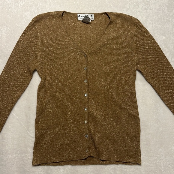 Vintage‎ JOESPH A- Cardigan Silk Blend Sparkle Y2K Gold Stretch Old Money Size L - Picture 1 of 11